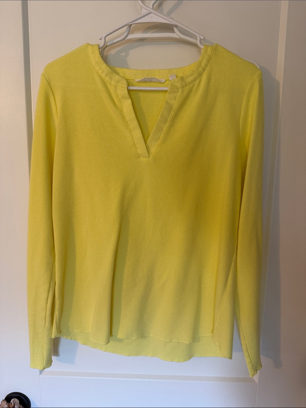 Candace Cameron Bure Long-Sleeve Notch-Neck Top in Yellow